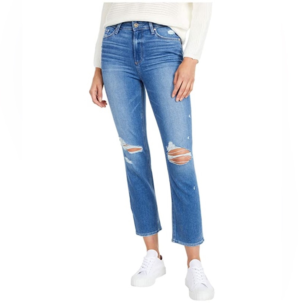 PAIGE Cindy Crop Straight Leg Distressed Jeans Medium Wash 28